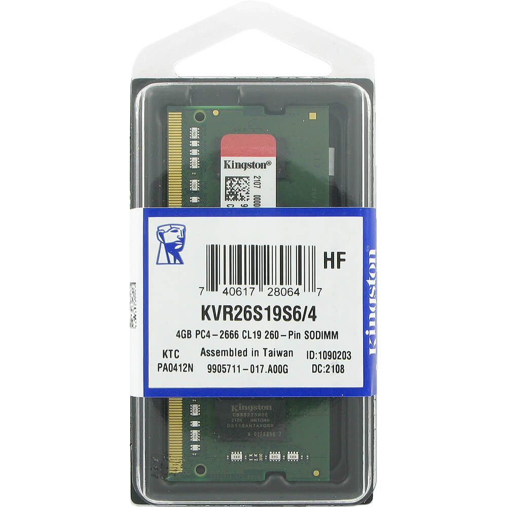 4GB DDR4 2666MHz KINGSTON CL19 1.2V SODIMM KVR26S19S6/4 Notebook Ram