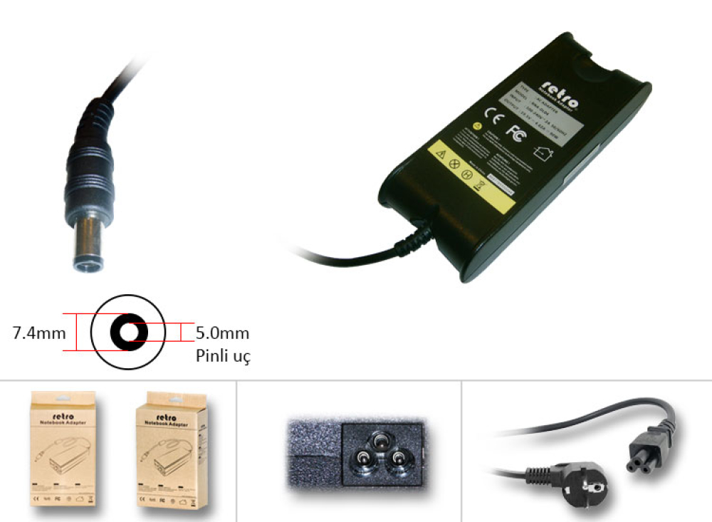 RETRO Dell 90W Pinli Uç Notebook Adaptör RNA-DL04