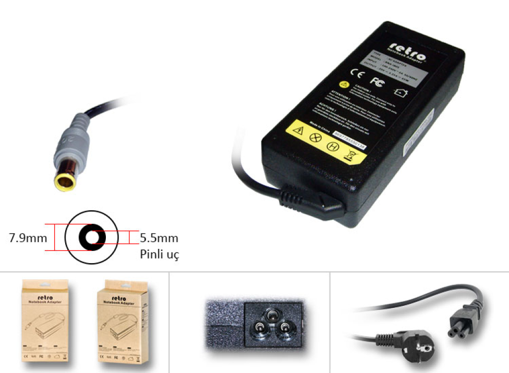 RETRO Ibm Lenovo 65W Yuvarlak Pinli Uç Notebook Adaptör RNA-IB05