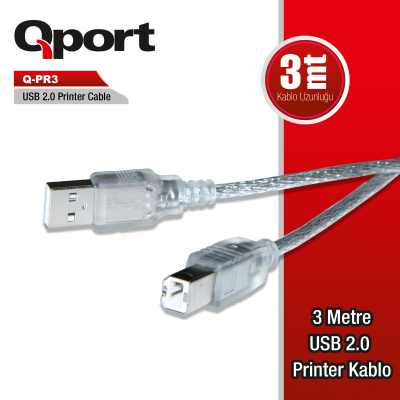 QPORTQ-PR3 USB 2.0 3 METRE PRİNTER KABLOSU - Yazıcı Aksesuar